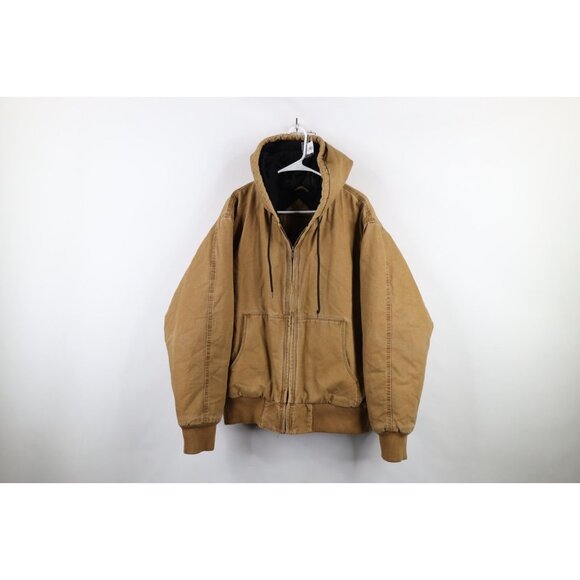 Vtg 90s Y2K Streetwear Mens Large Distressed Quilted Canvas Hooded Jacket Brown